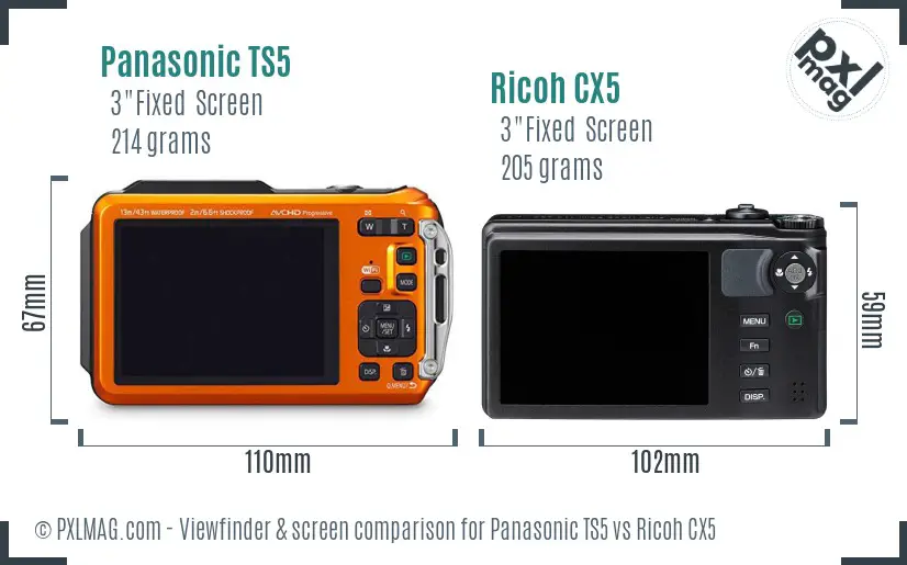 Panasonic TS5 vs Ricoh CX5 Screen and Viewfinder comparison