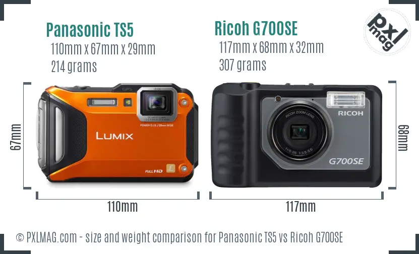 Panasonic TS5 vs Ricoh G700SE size comparison