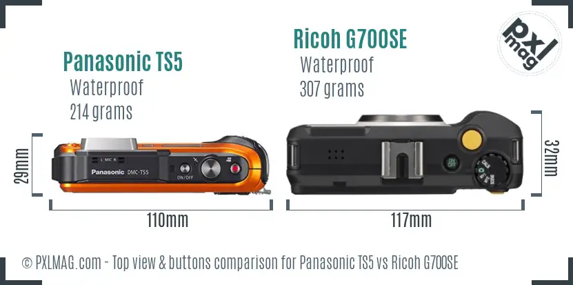 Panasonic TS5 vs Ricoh G700SE top view buttons comparison