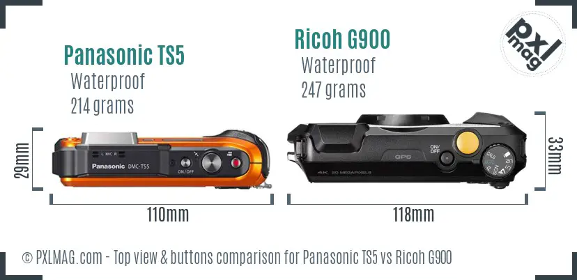 Panasonic TS5 vs Ricoh G900 top view buttons comparison