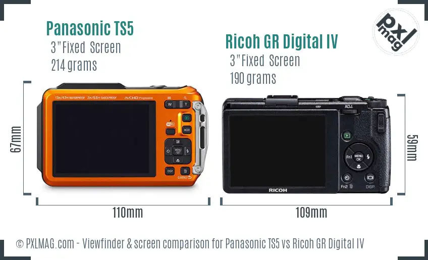 Panasonic TS5 vs Ricoh GR Digital IV Screen and Viewfinder comparison