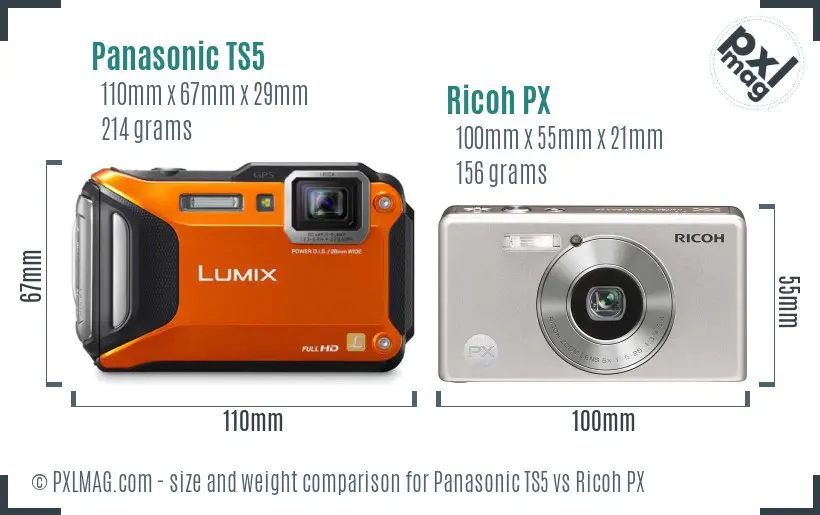 Panasonic TS5 vs Ricoh PX size comparison Panasonic TS5 vs Ricoh PX size comparison