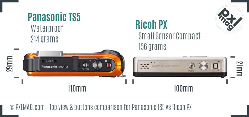 Panasonic TS5 vs Ricoh PX top view buttons comparison Panasonic TS5 vs Ricoh PX top view buttons comparison