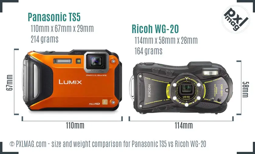Panasonic TS5 vs Ricoh WG-20 size comparison