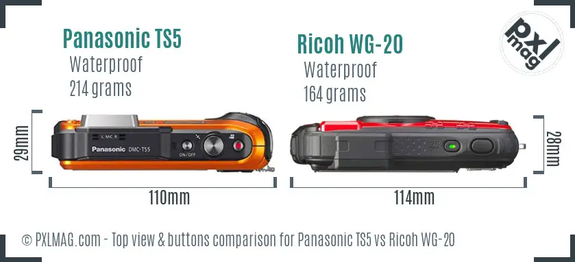 Panasonic TS5 vs Ricoh WG-20 top view buttons comparison
