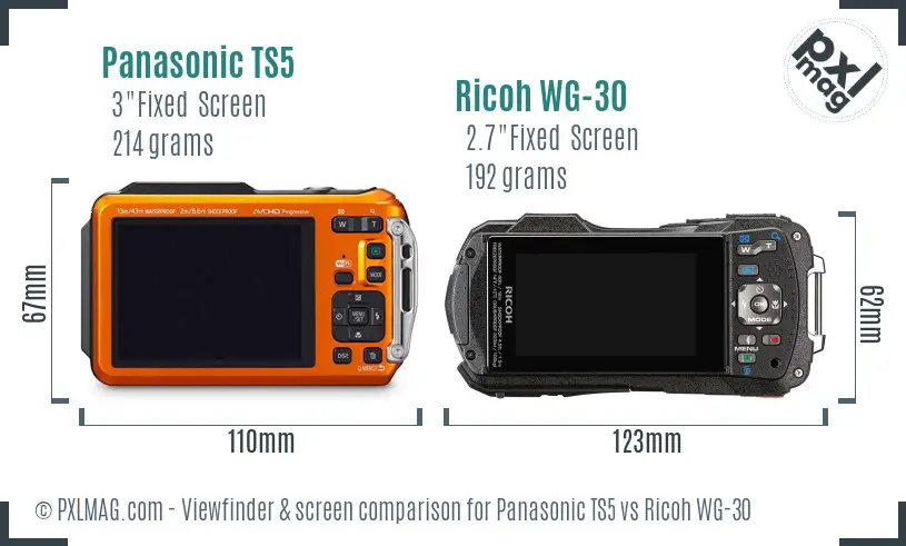 Panasonic TS5 vs Ricoh WG-30 Screen and Viewfinder comparison