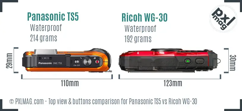 Panasonic TS5 vs Ricoh WG-30 top view buttons comparison