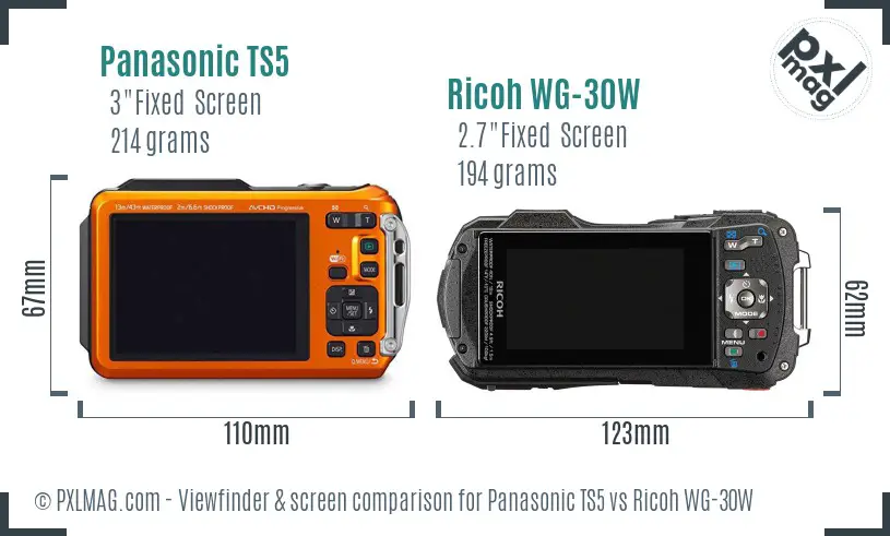 Panasonic TS5 vs Ricoh WG-30W Screen and Viewfinder comparison