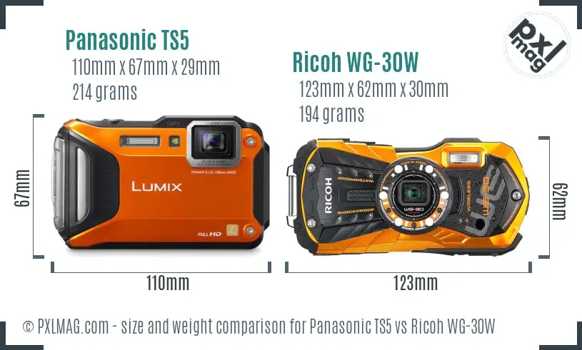Panasonic TS5 vs Ricoh WG-30W size comparison