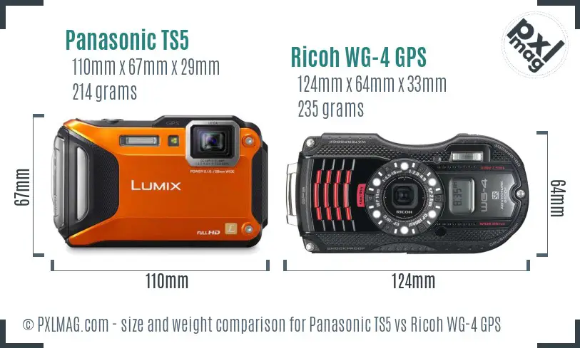 Panasonic TS5 vs Ricoh WG-4 GPS size comparison