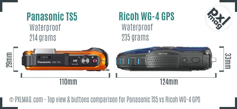 Panasonic TS5 vs Ricoh WG-4 GPS top view buttons comparison