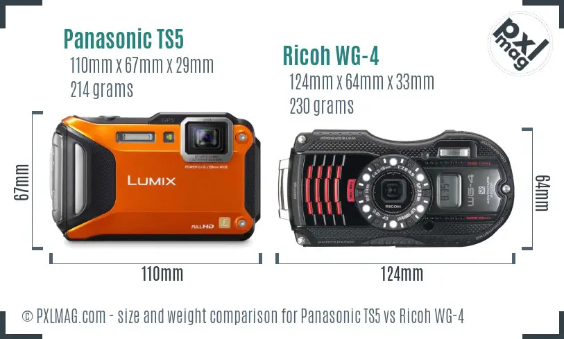 Panasonic TS5 vs Ricoh WG-4 size comparison