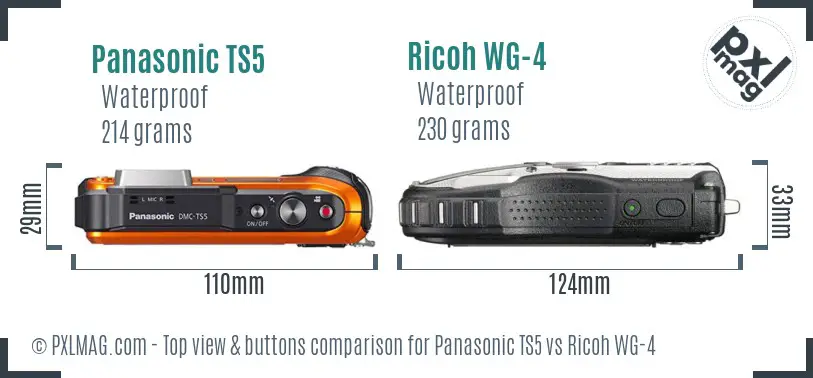 Panasonic TS5 vs Ricoh WG-4 top view buttons comparison