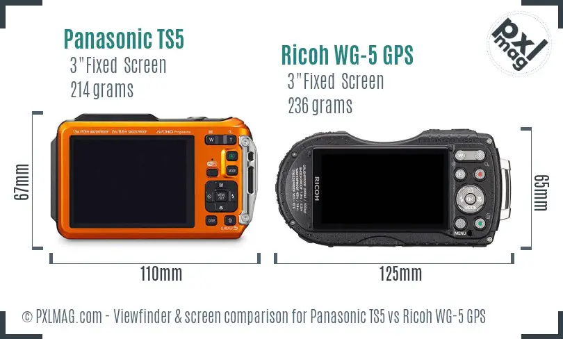 Panasonic TS5 vs Ricoh WG-5 GPS Screen and Viewfinder comparison
