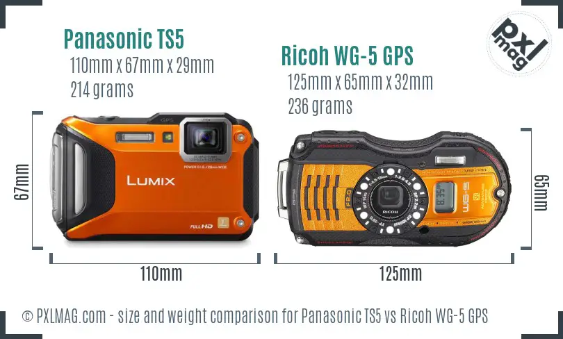 Panasonic TS5 vs Ricoh WG-5 GPS size comparison