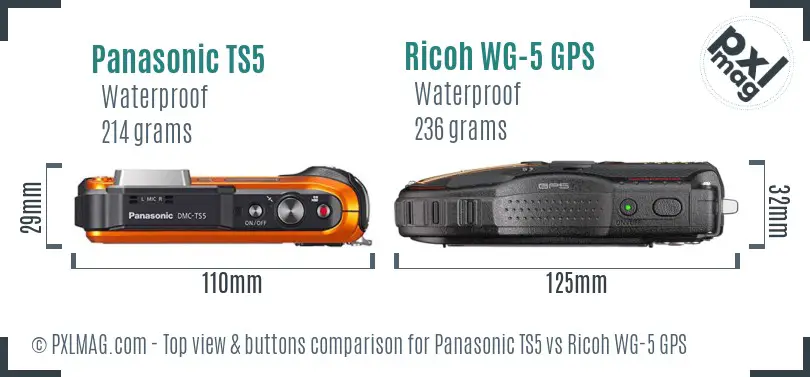 Panasonic TS5 vs Ricoh WG-5 GPS top view buttons comparison