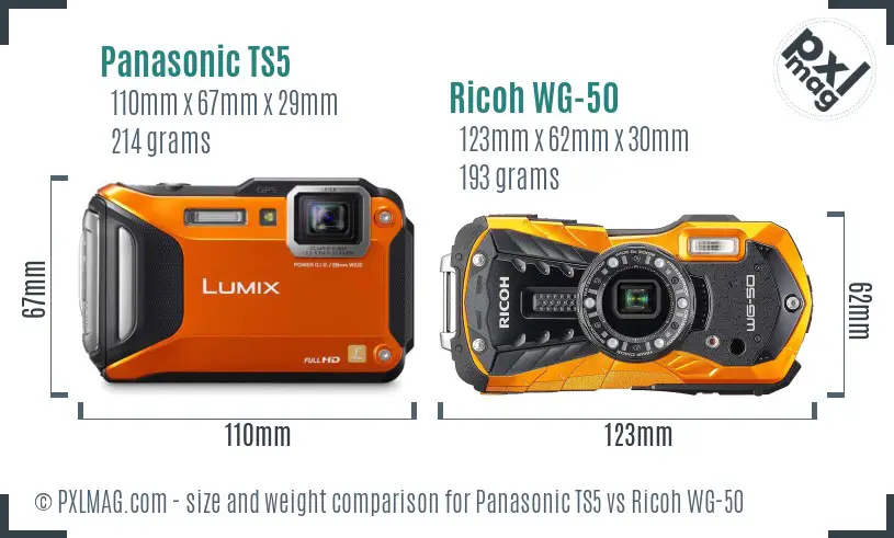 Panasonic TS5 vs Ricoh WG-50 size comparison