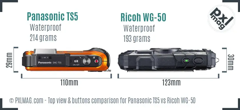 Panasonic TS5 vs Ricoh WG-50 top view buttons comparison