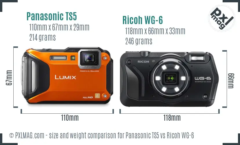 Panasonic TS5 vs Ricoh WG-6 size comparison