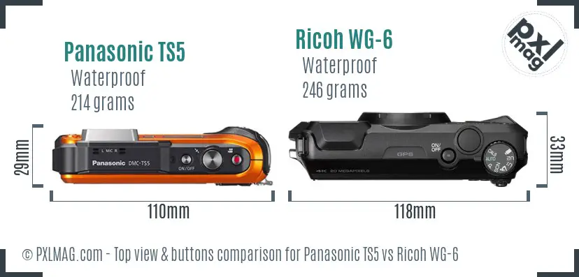Panasonic TS5 vs Ricoh WG-6 top view buttons comparison