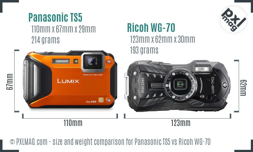 Panasonic TS5 vs Ricoh WG-70 size comparison