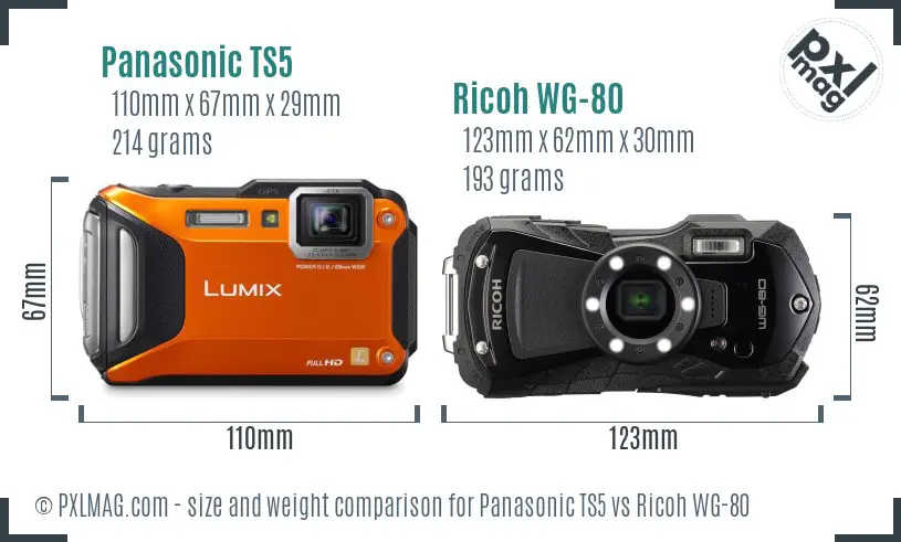 Panasonic TS5 vs Ricoh WG-80 size comparison