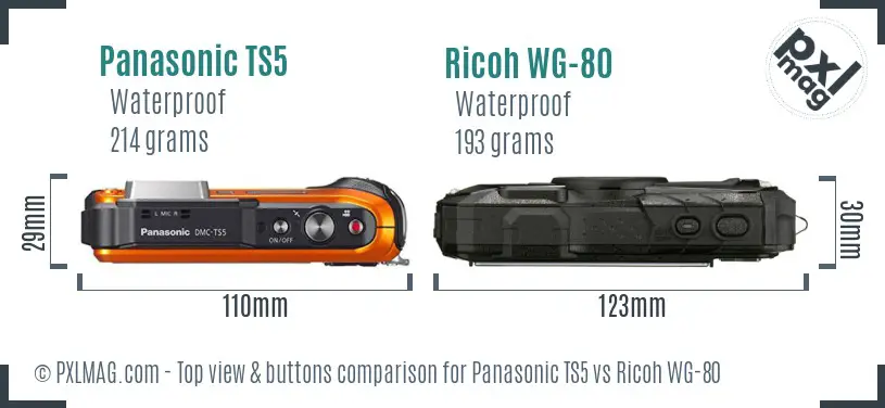 Panasonic TS5 vs Ricoh WG-80 top view buttons comparison