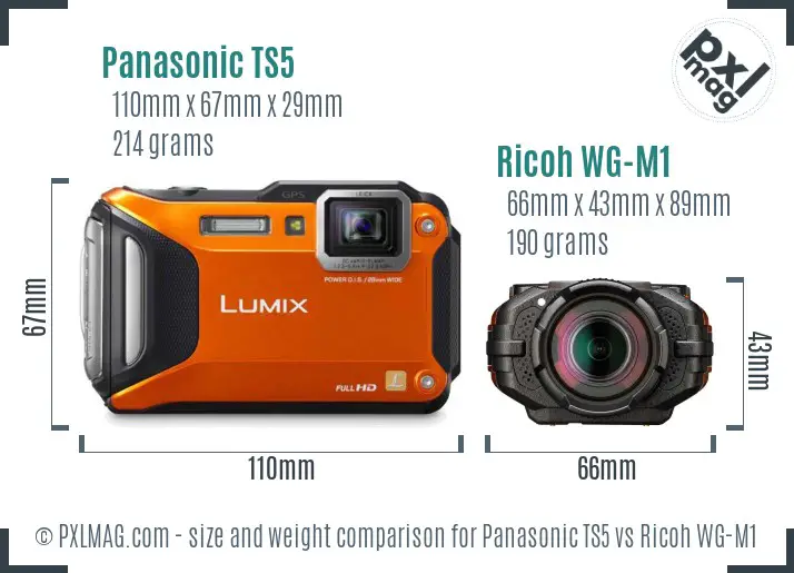 Panasonic TS5 vs Ricoh WG-M1 size comparison