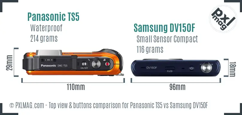 Panasonic TS5 vs Samsung DV150F top view buttons comparison