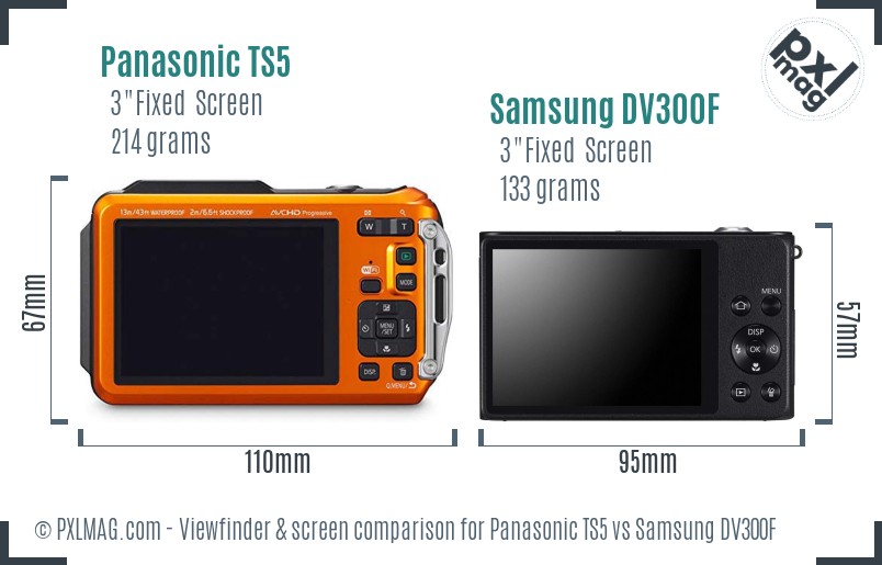 Panasonic TS5 vs Samsung DV300F Screen and Viewfinder comparison