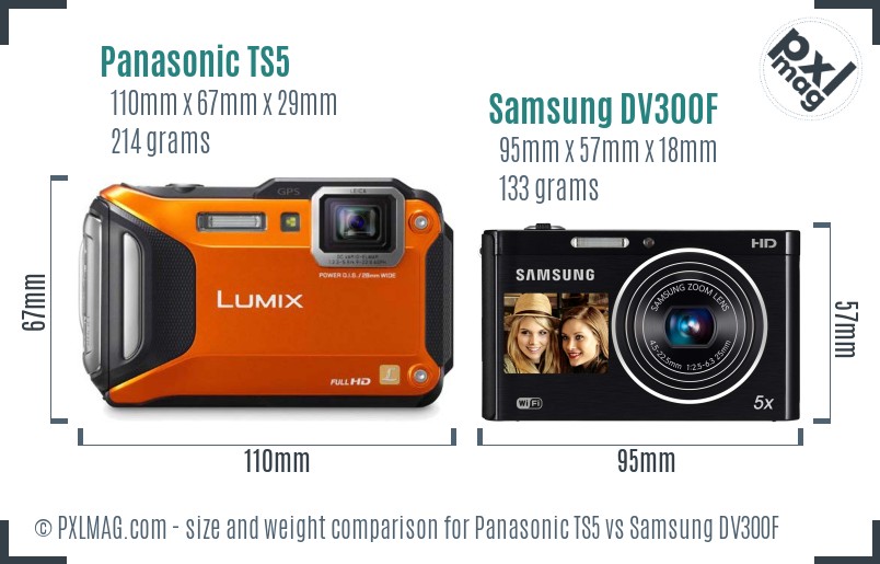 Panasonic TS5 vs Samsung DV300F size comparison Panasonic TS5 vs Samsung DV300F size comparison