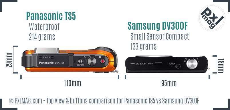 Panasonic TS5 vs Samsung DV300F top view buttons comparison