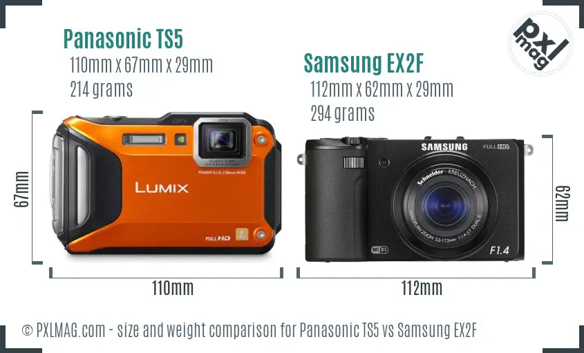 Panasonic TS5 vs Samsung EX2F size comparison Panasonic TS5 vs Samsung EX2F size comparison