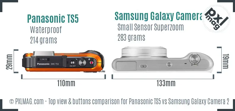 Panasonic TS5 vs Samsung Galaxy Camera 2 top view buttons comparison Panasonic TS5 vs Samsung Galaxy Camera 2 top view buttons comparison