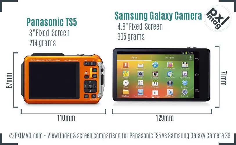 Panasonic TS5 vs Samsung Galaxy Camera 3G Screen and Viewfinder comparison