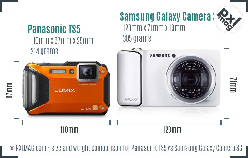 Panasonic TS5 vs Samsung Galaxy Camera 3G size comparison