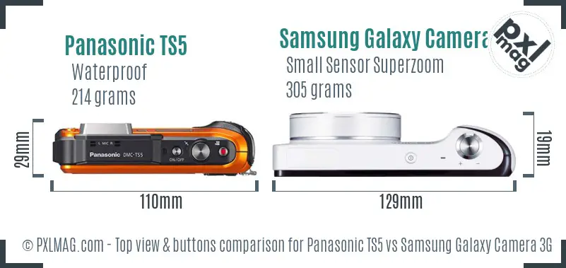 Panasonic TS5 vs Samsung Galaxy Camera 3G top view buttons comparison