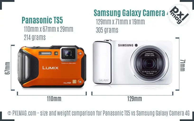 Panasonic TS5 vs Samsung Galaxy Camera 4G size comparison
