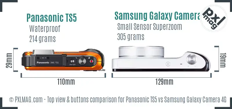 Panasonic TS5 vs Samsung Galaxy Camera 4G top view buttons comparison