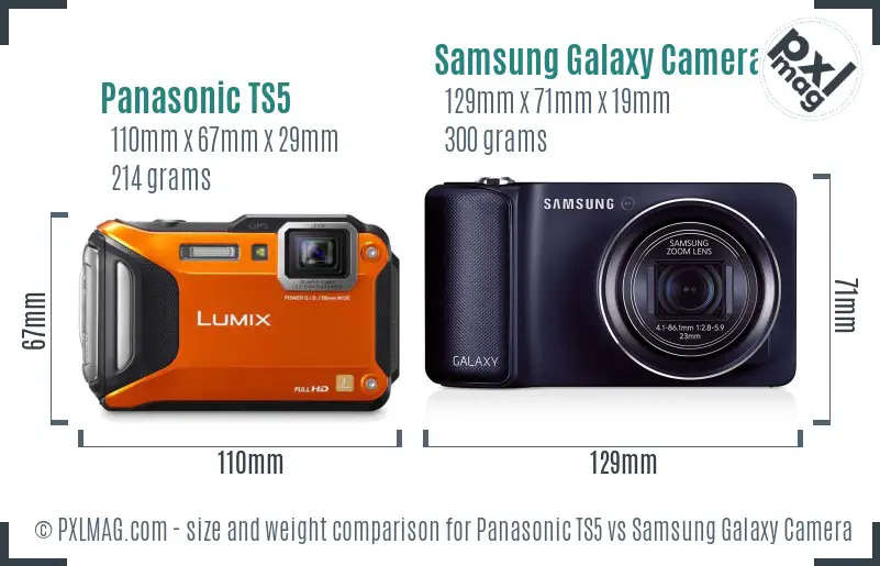 Panasonic TS5 vs Samsung Galaxy Camera size comparison
