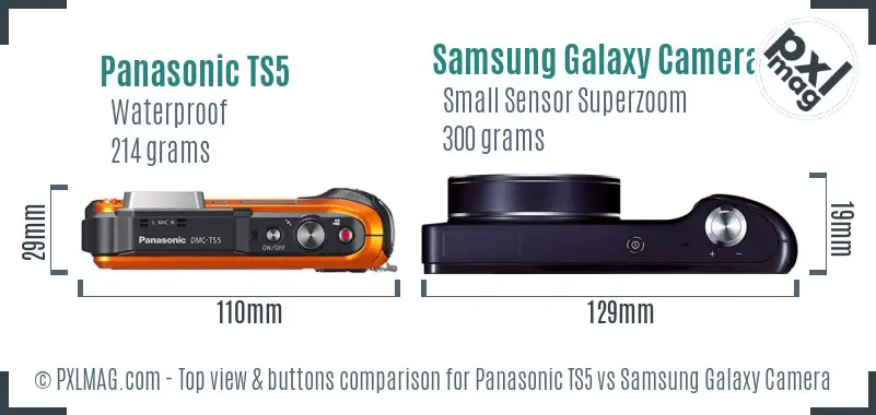 Panasonic TS5 vs Samsung Galaxy Camera top view buttons comparison