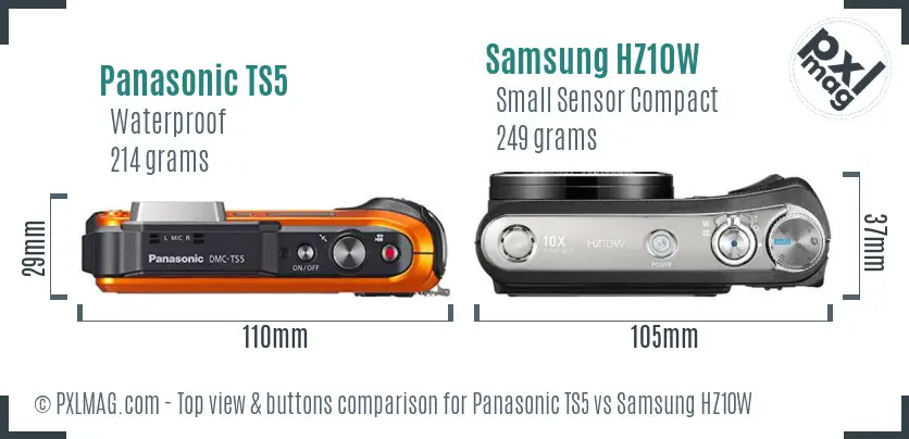 Panasonic TS5 vs Samsung HZ10W top view buttons comparison