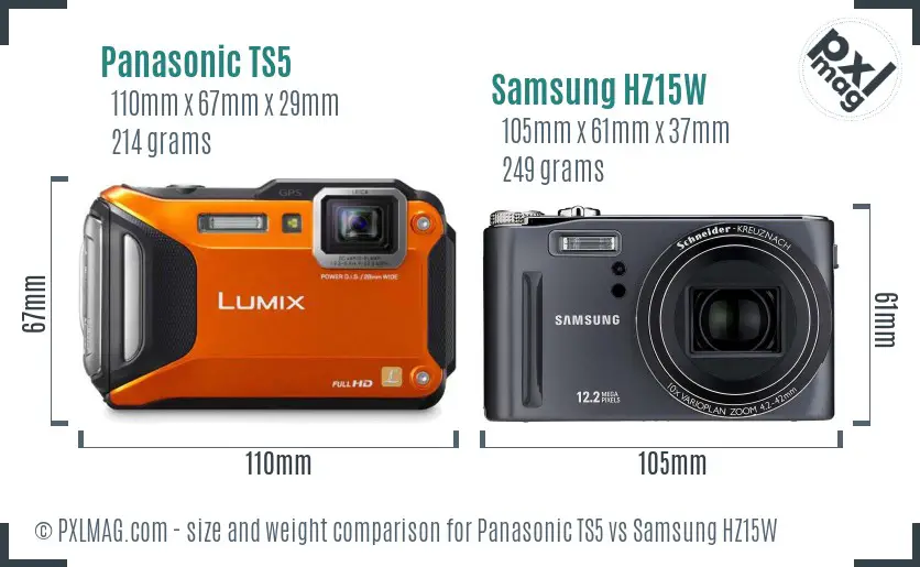 Panasonic TS5 vs Samsung HZ15W size comparison Panasonic TS5 vs Samsung HZ15W size comparison