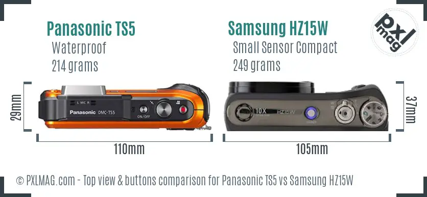 Panasonic TS5 vs Samsung HZ15W top view buttons comparison Panasonic TS5 vs Samsung HZ15W top view buttons comparison