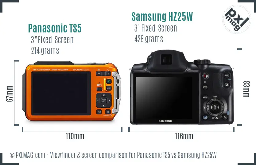 Panasonic TS5 vs Samsung HZ25W Screen and Viewfinder comparison