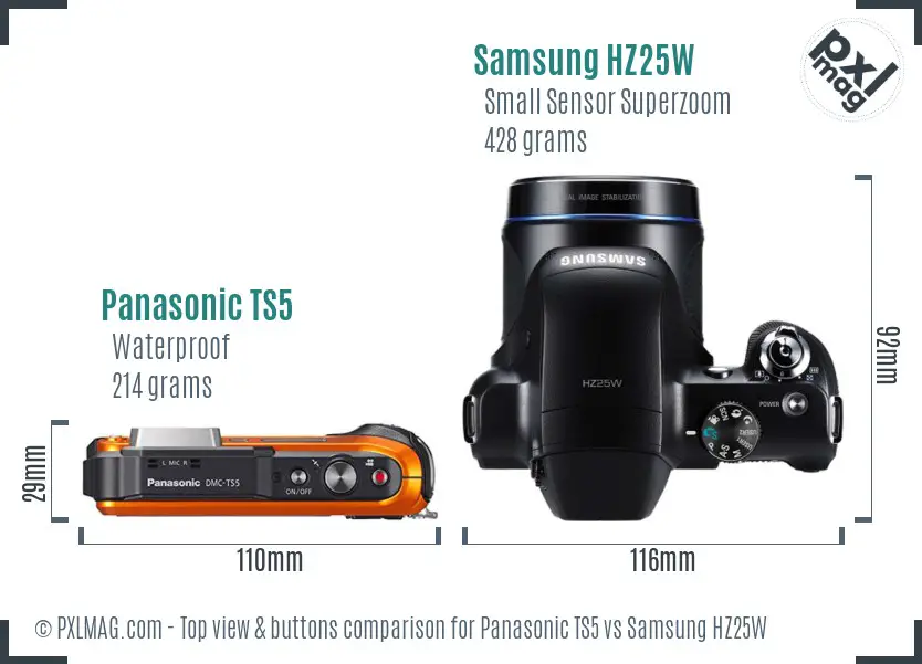 Panasonic TS5 vs Samsung HZ25W top view buttons comparison