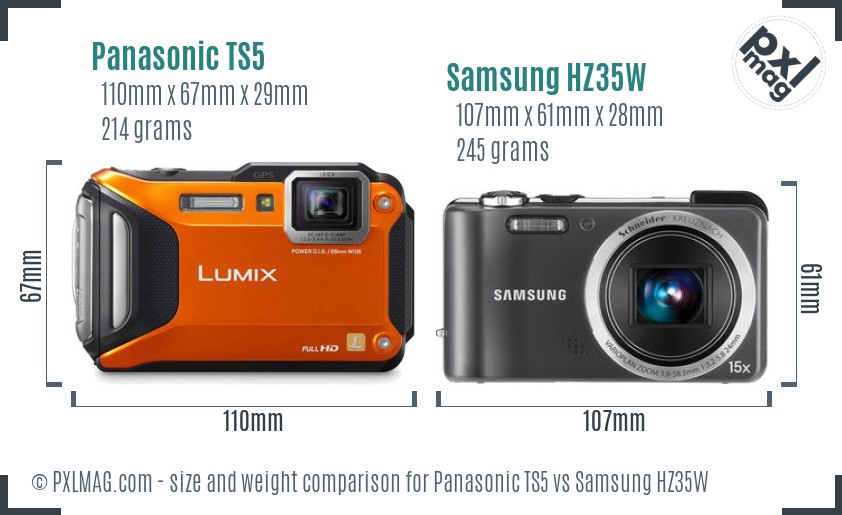 Panasonic TS5 vs Samsung HZ35W size comparison Panasonic TS5 vs Samsung HZ35W size comparison