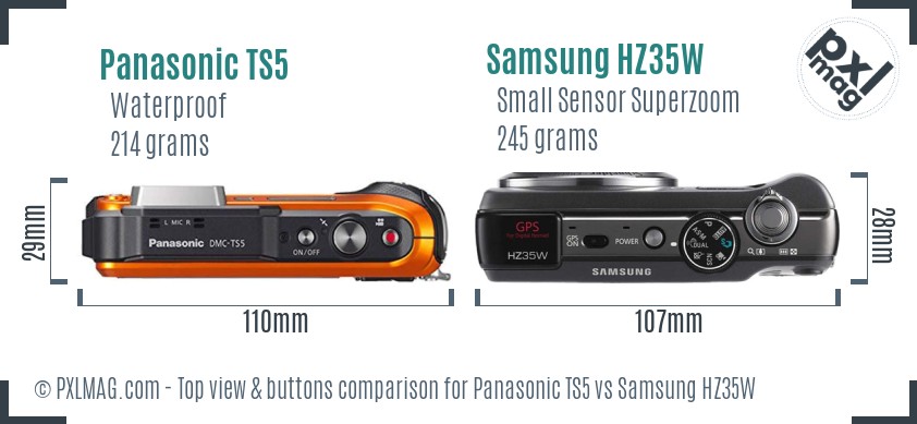 Panasonic TS5 vs Samsung HZ35W top view buttons comparison