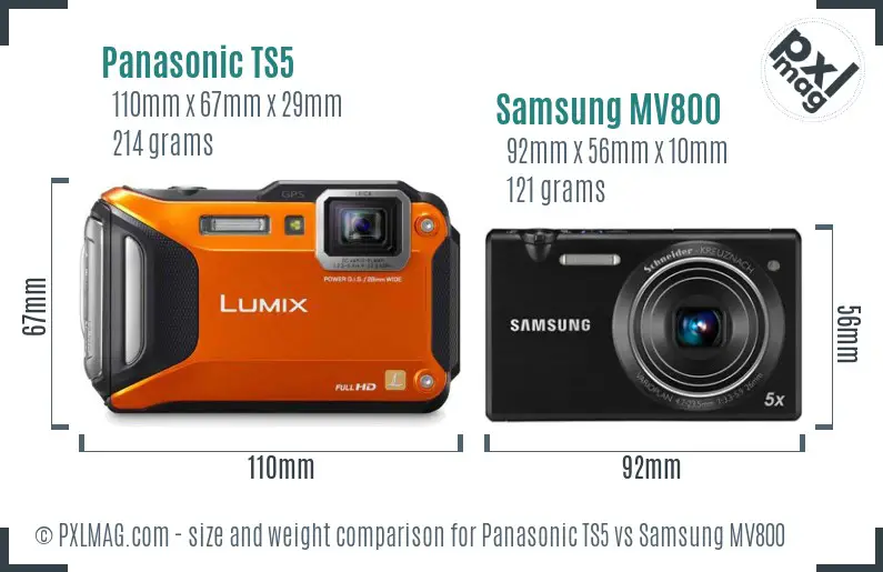 Panasonic TS5 vs Samsung MV800 size comparison