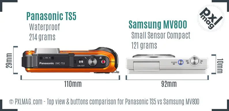 Panasonic TS5 vs Samsung MV800 top view buttons comparison